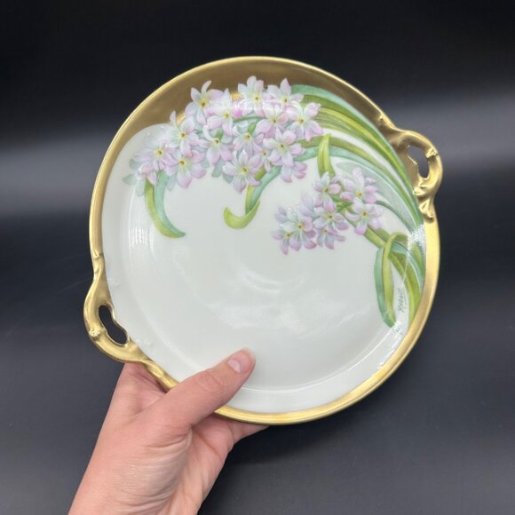 Antique Floral Tray Plate Handles Gold Bavaria Flowers Porcelain Hand Painted - Picture 11 of 11